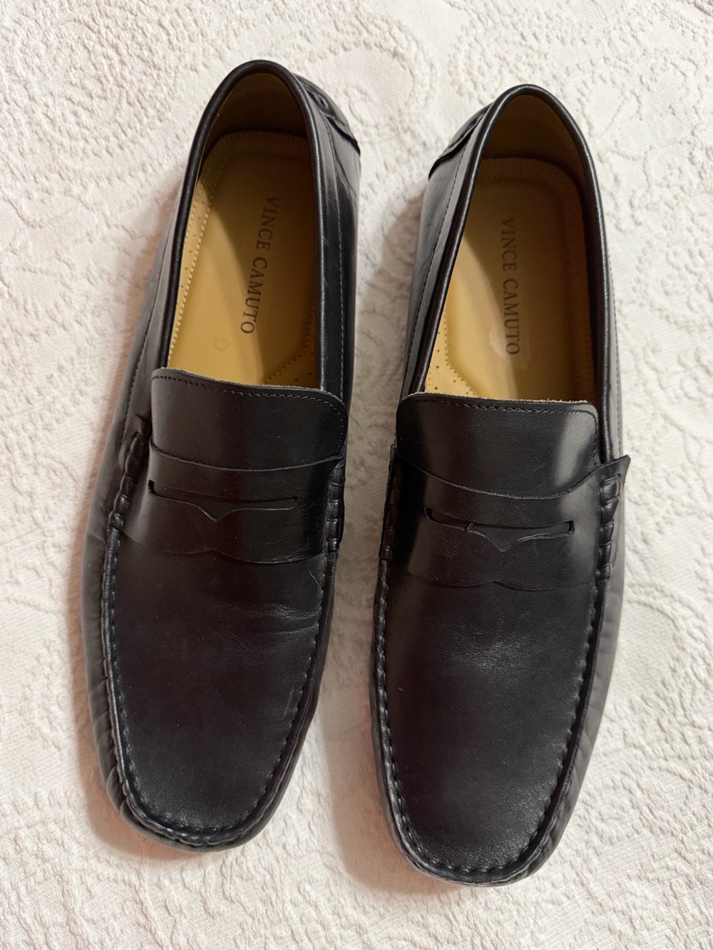 Vince Camuto Size 12 Black Leather Penny Loafers